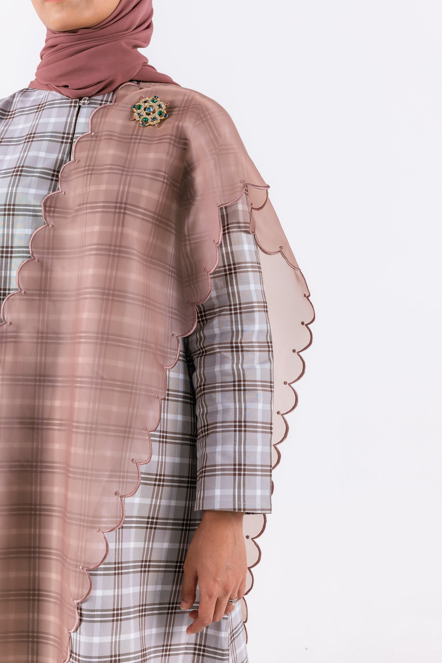 Hana Checkered Kurung Pahang - Brown