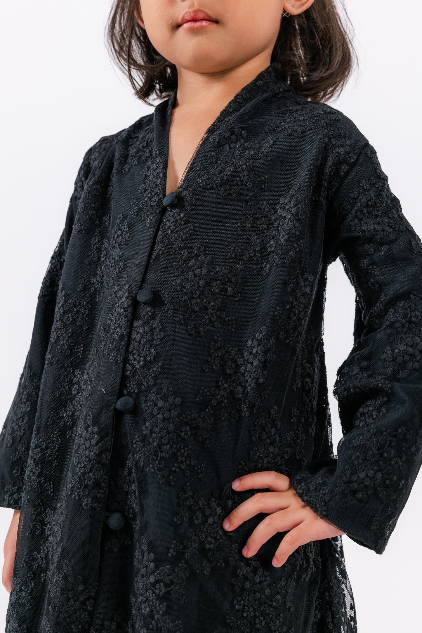 Safiyya Lace Girls Kebaya - Black