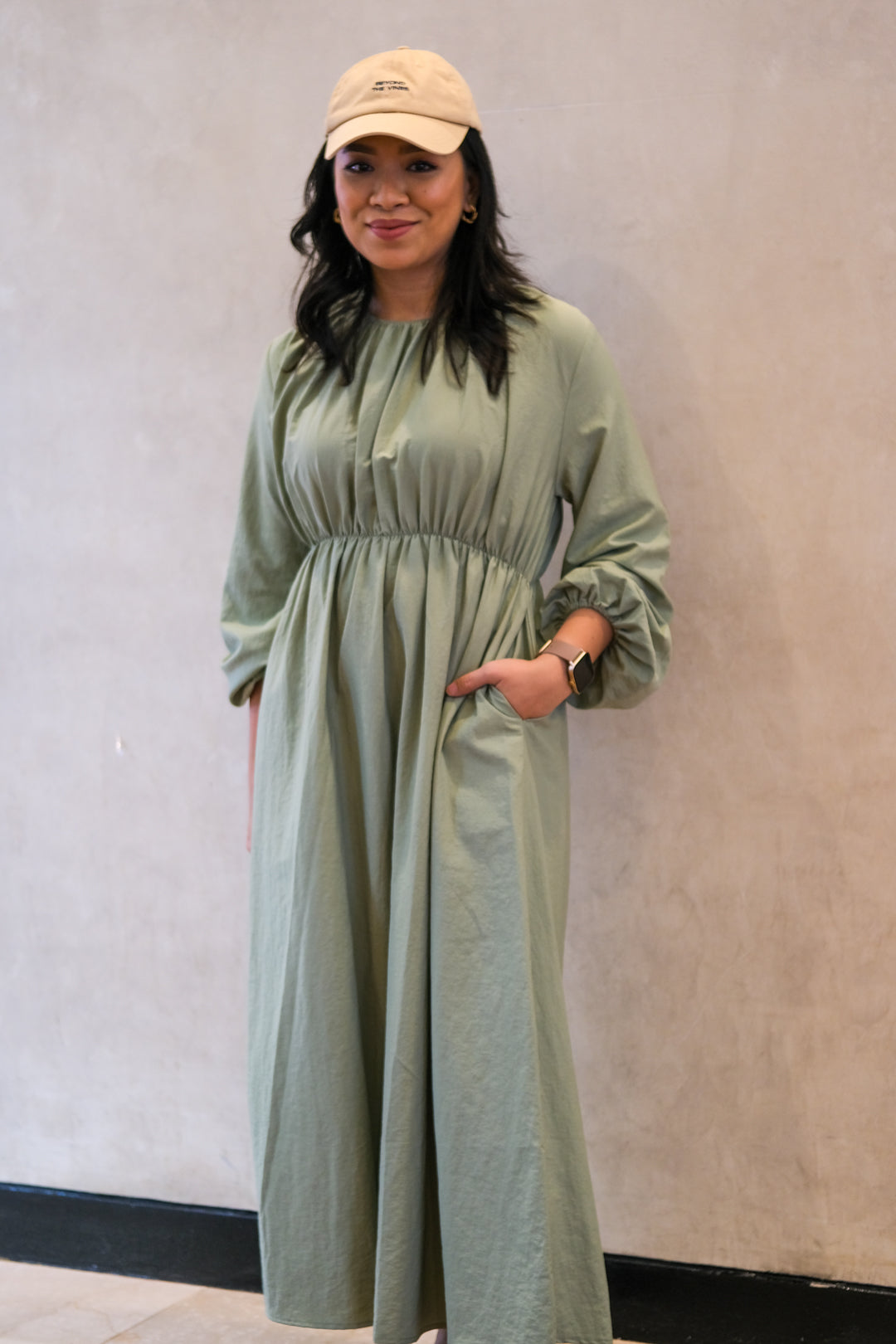 mumsie waisted dress - Sage Green