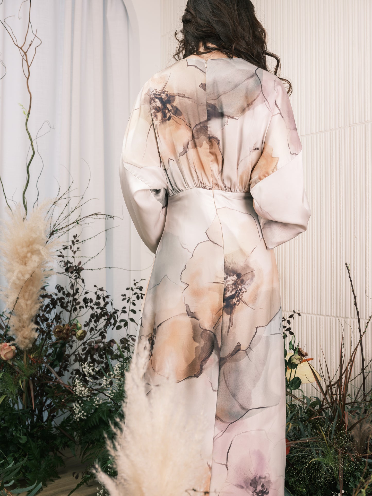 Poppy Watercolour Satin Dress
