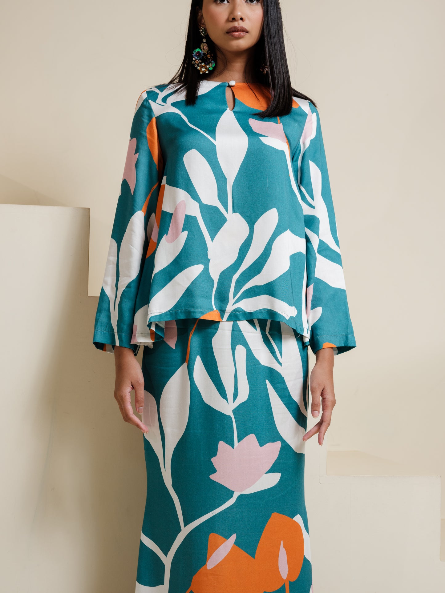 Luna Printed Kurung - Peacock
