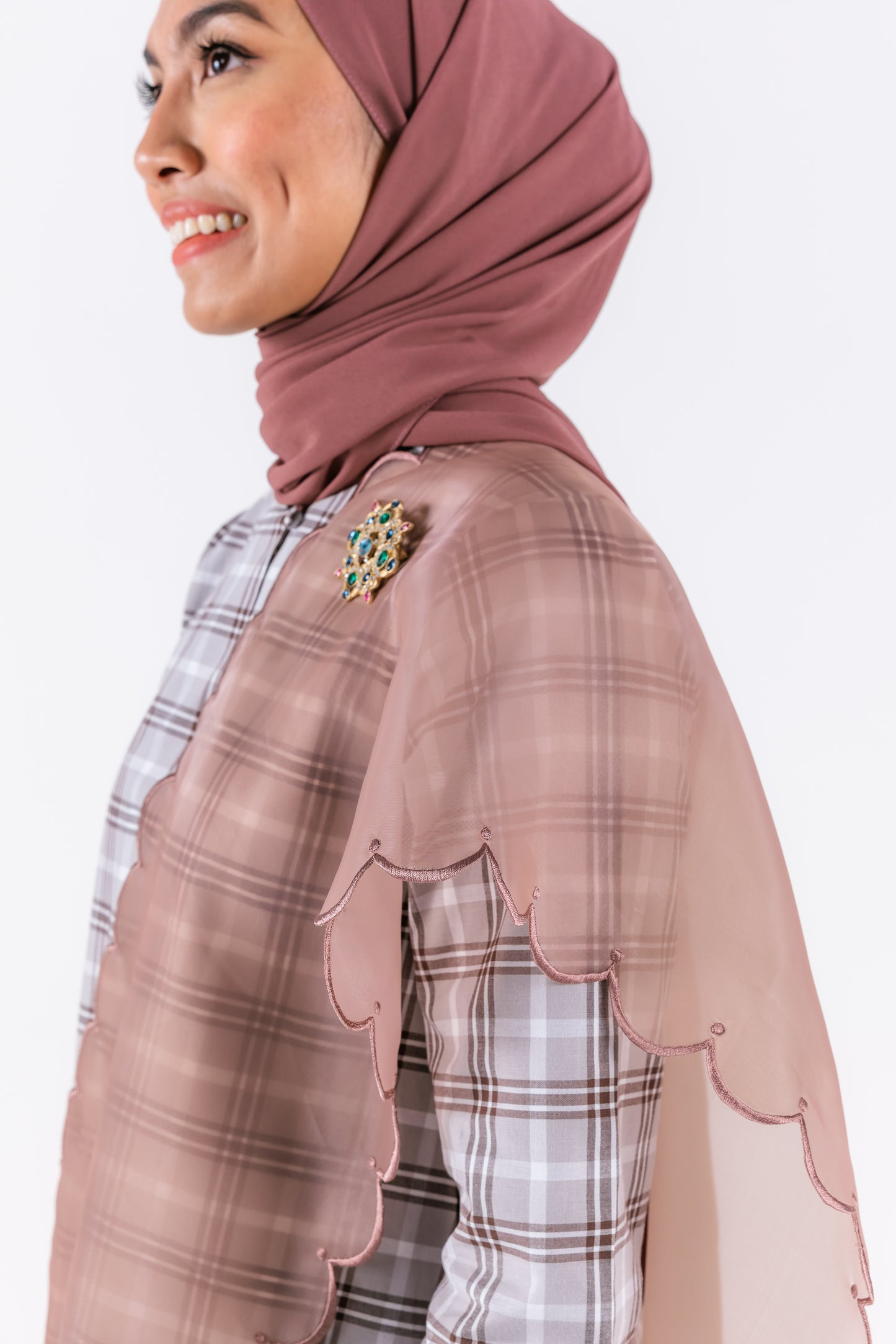Hana Checkered Kurung Pahang - Brown