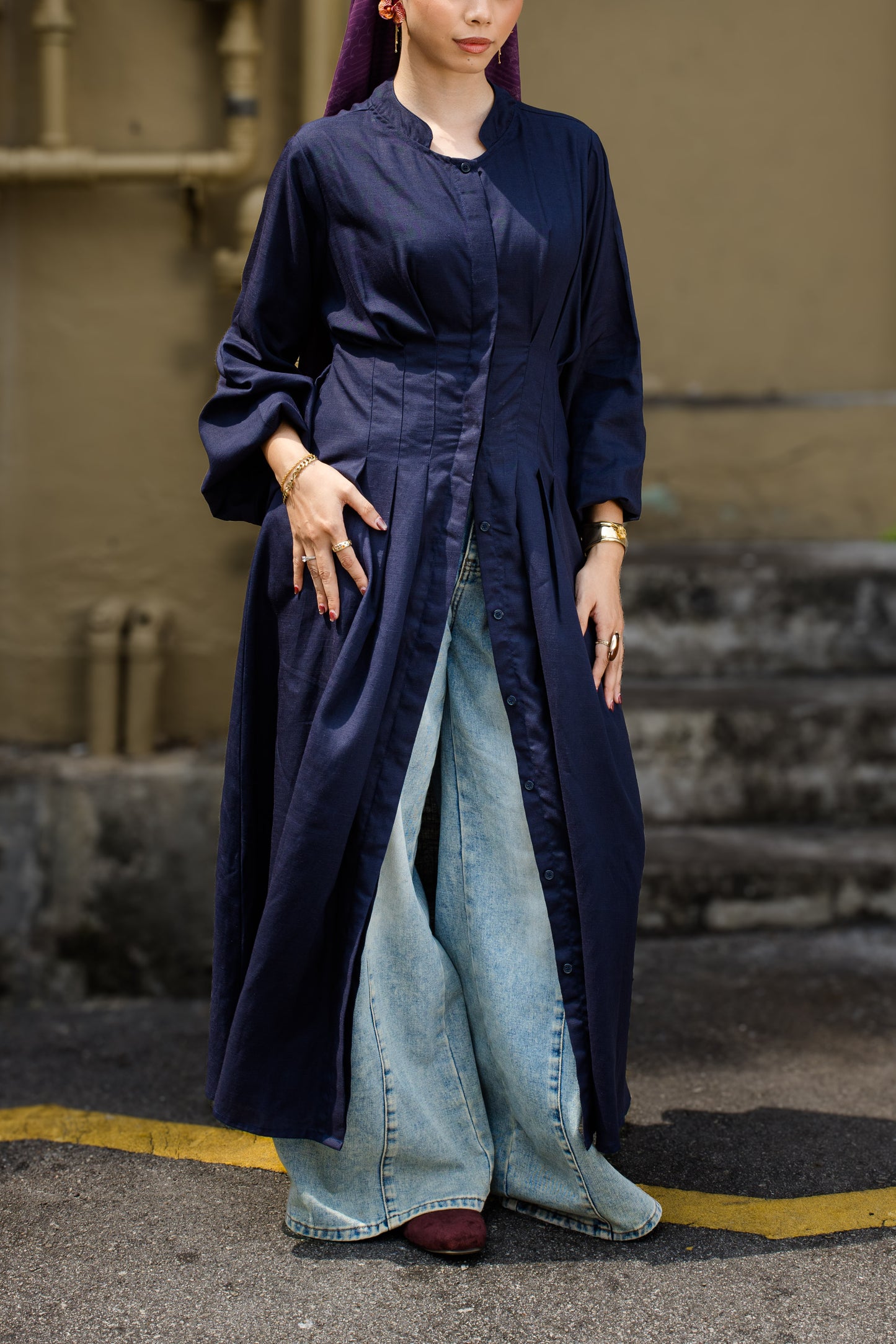 Serein Waisted Dress - Navy