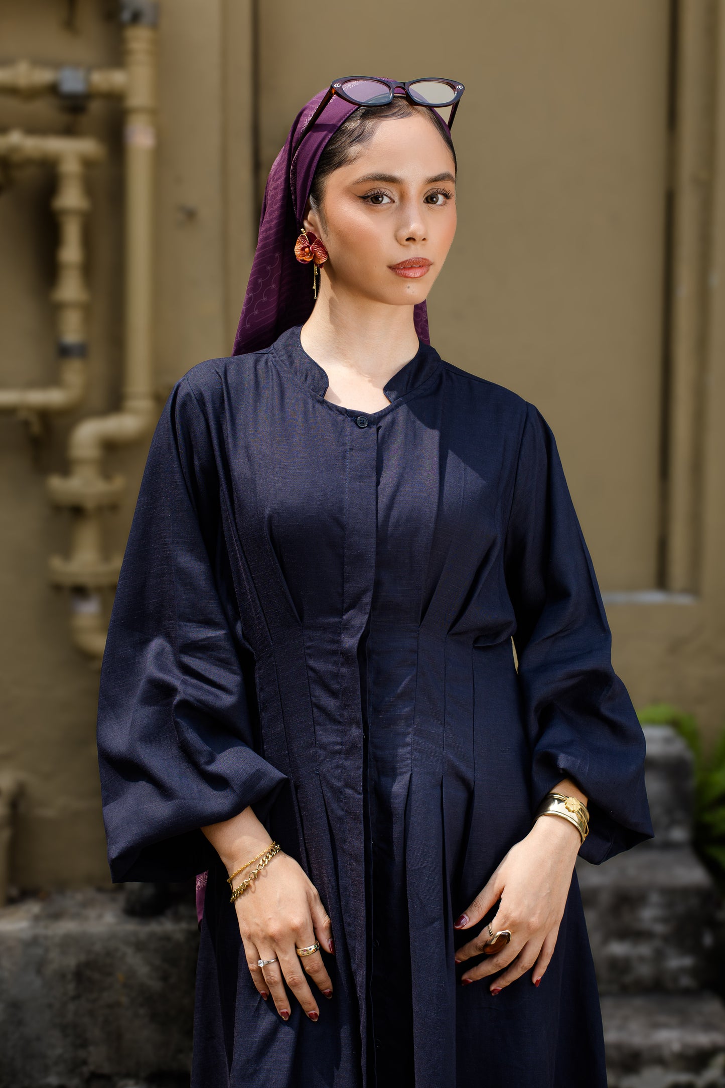 Serein Waisted Dress - Navy