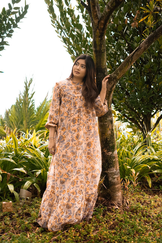 Mumsie Ruffle Maxi Dress - Sepia