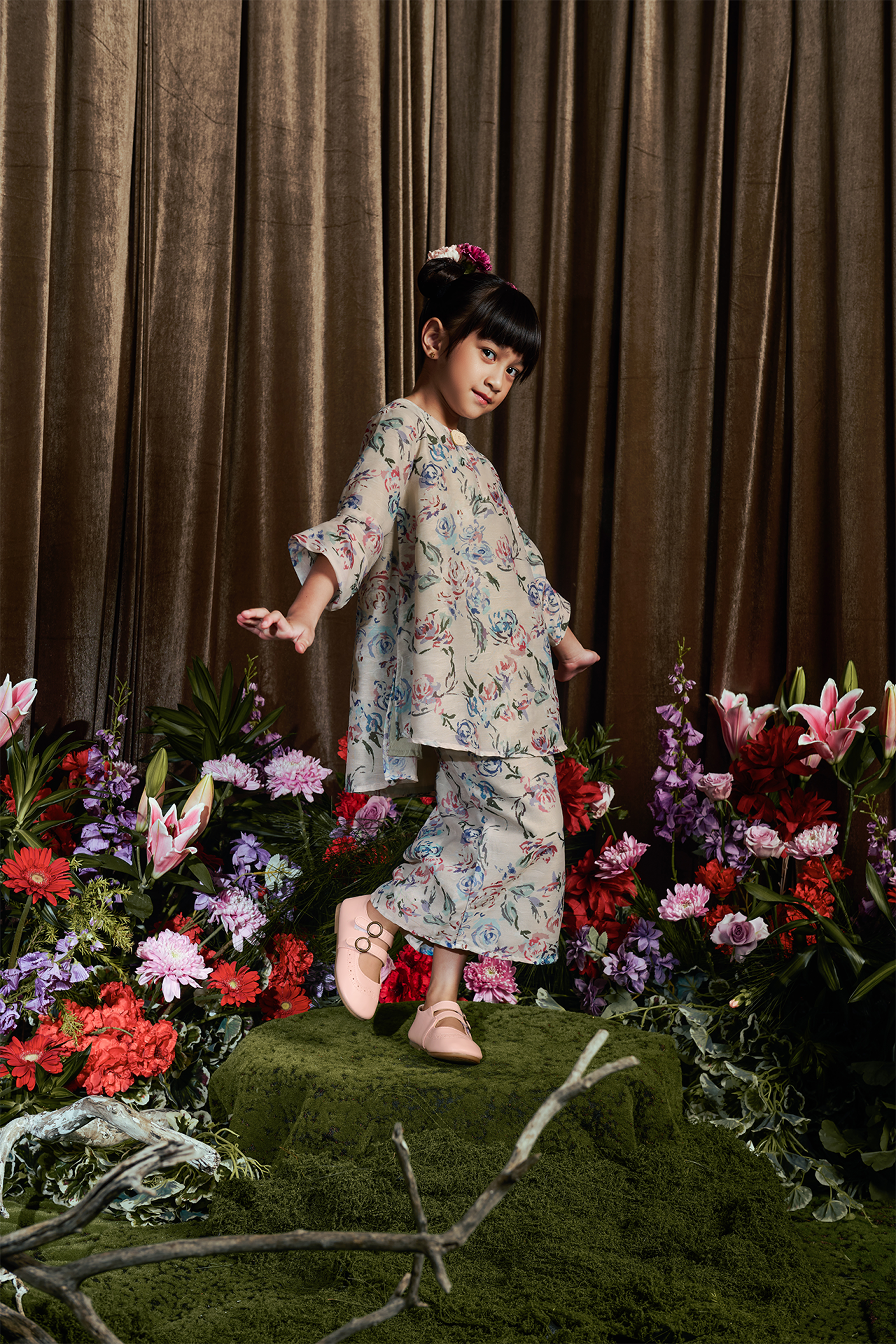 Cerulean Poppy Kurung - Girls