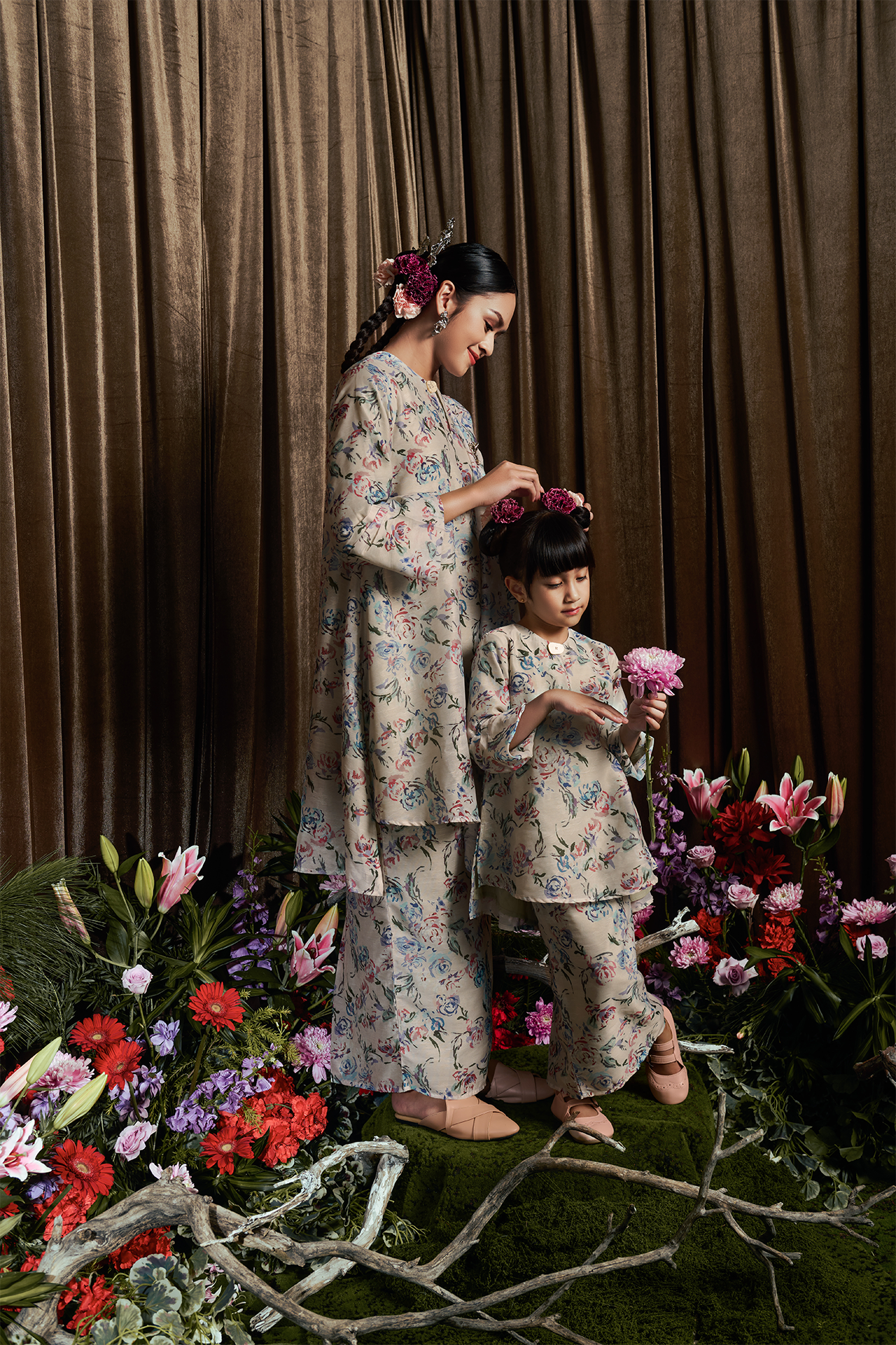 Cerulean Poppy Kurung - Girls