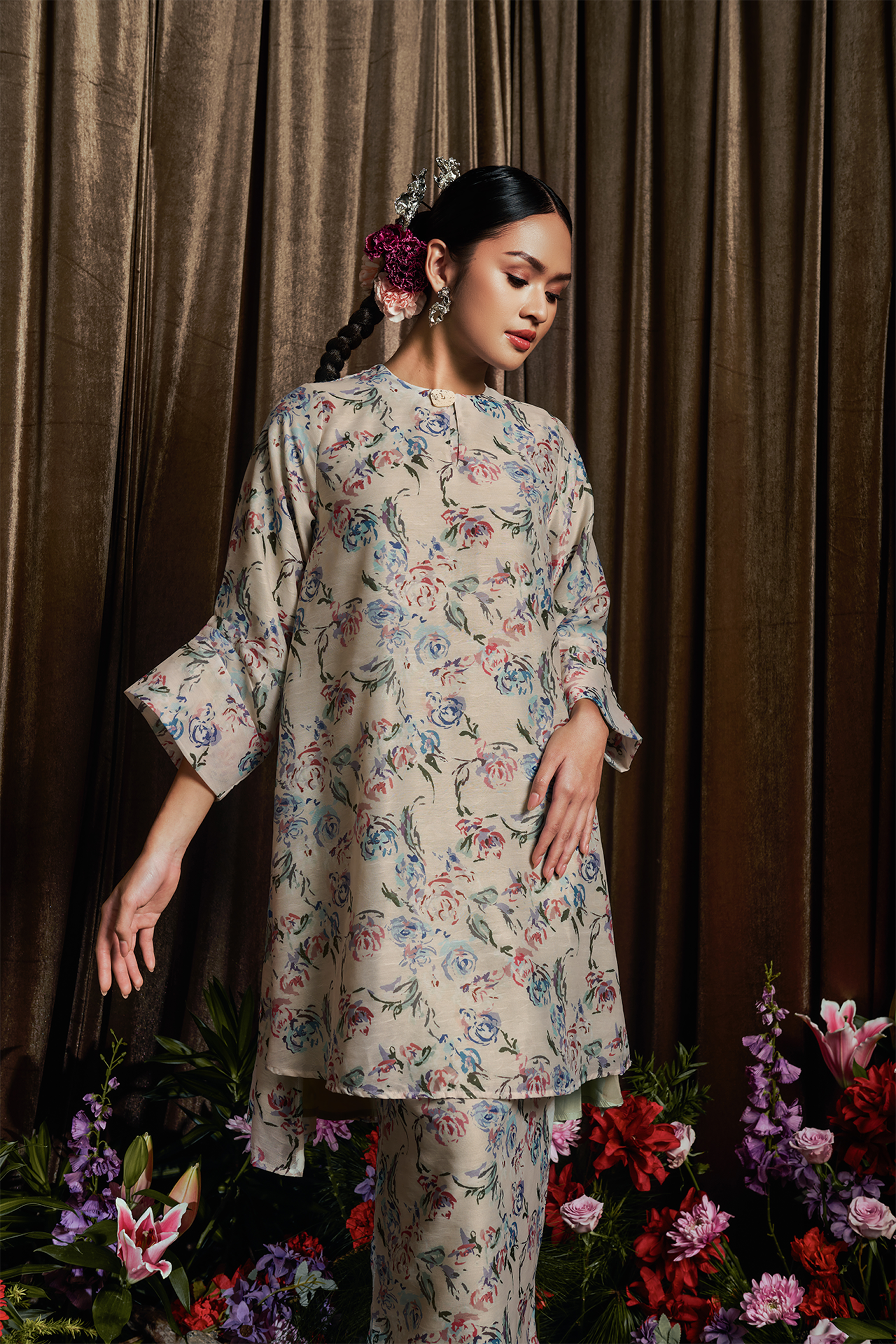 Cerulean Poppy Kurung - Women