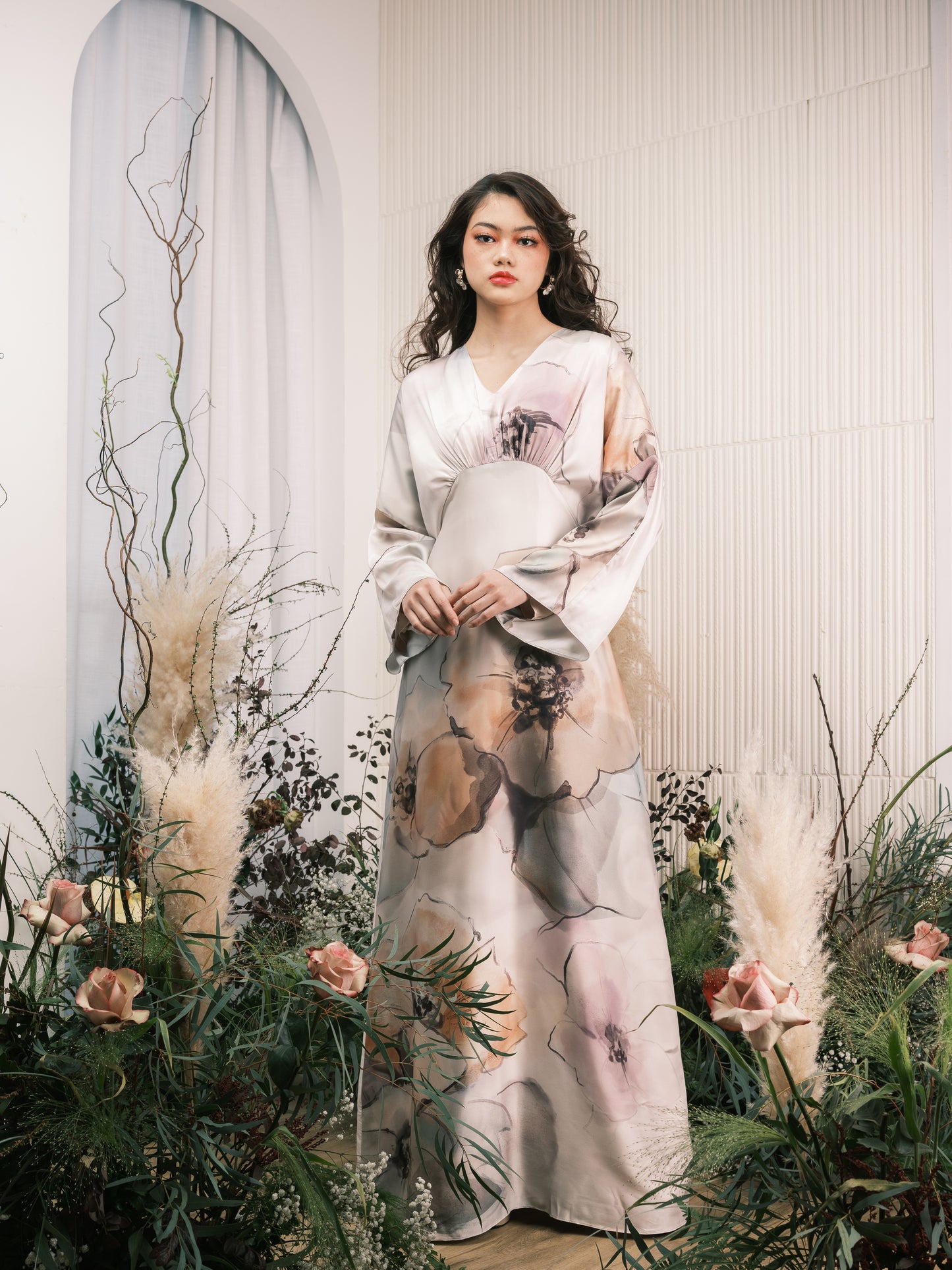 Poppy Watercolour Satin Dress