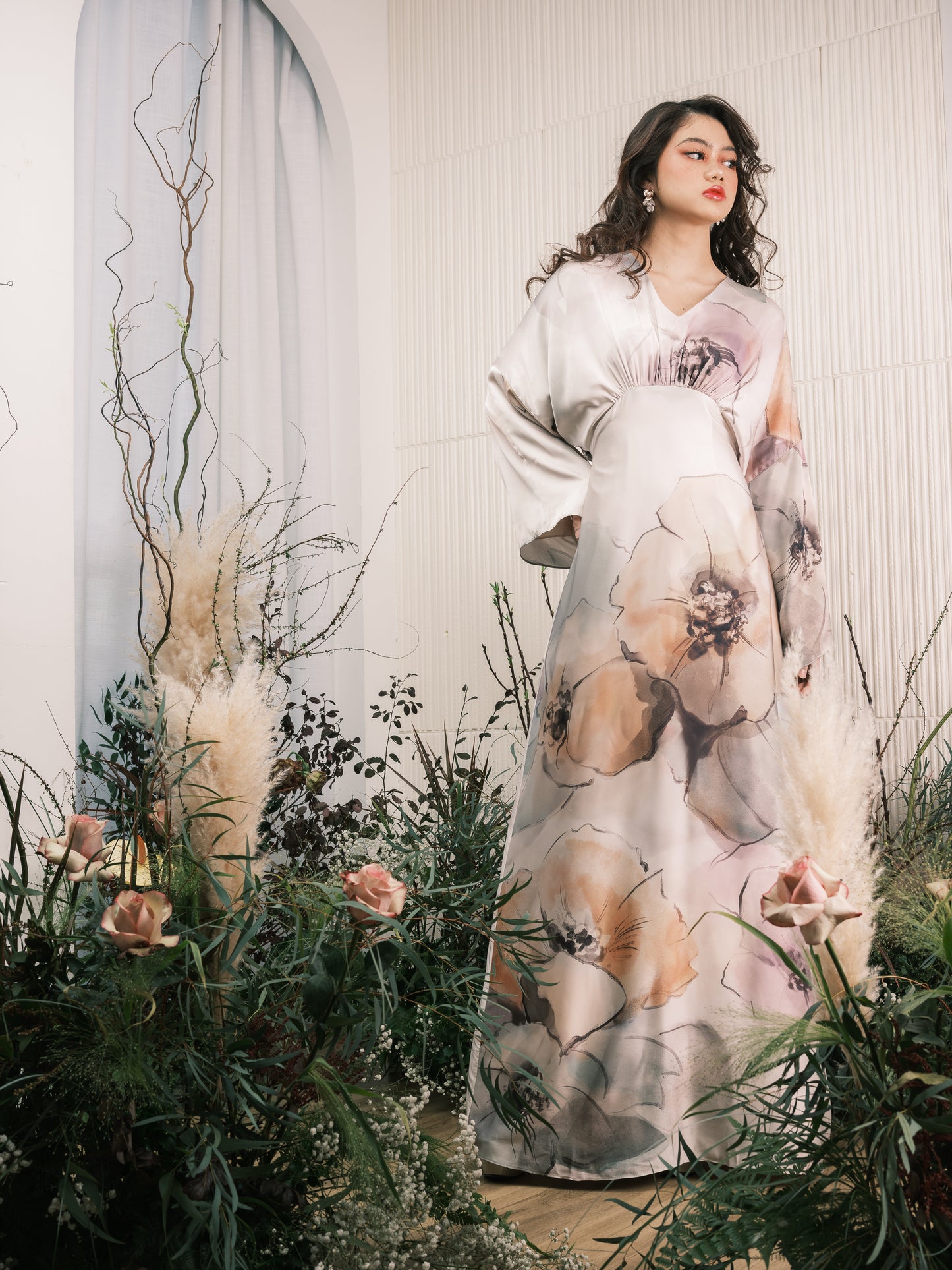 Poppy Watercolour Satin Dress