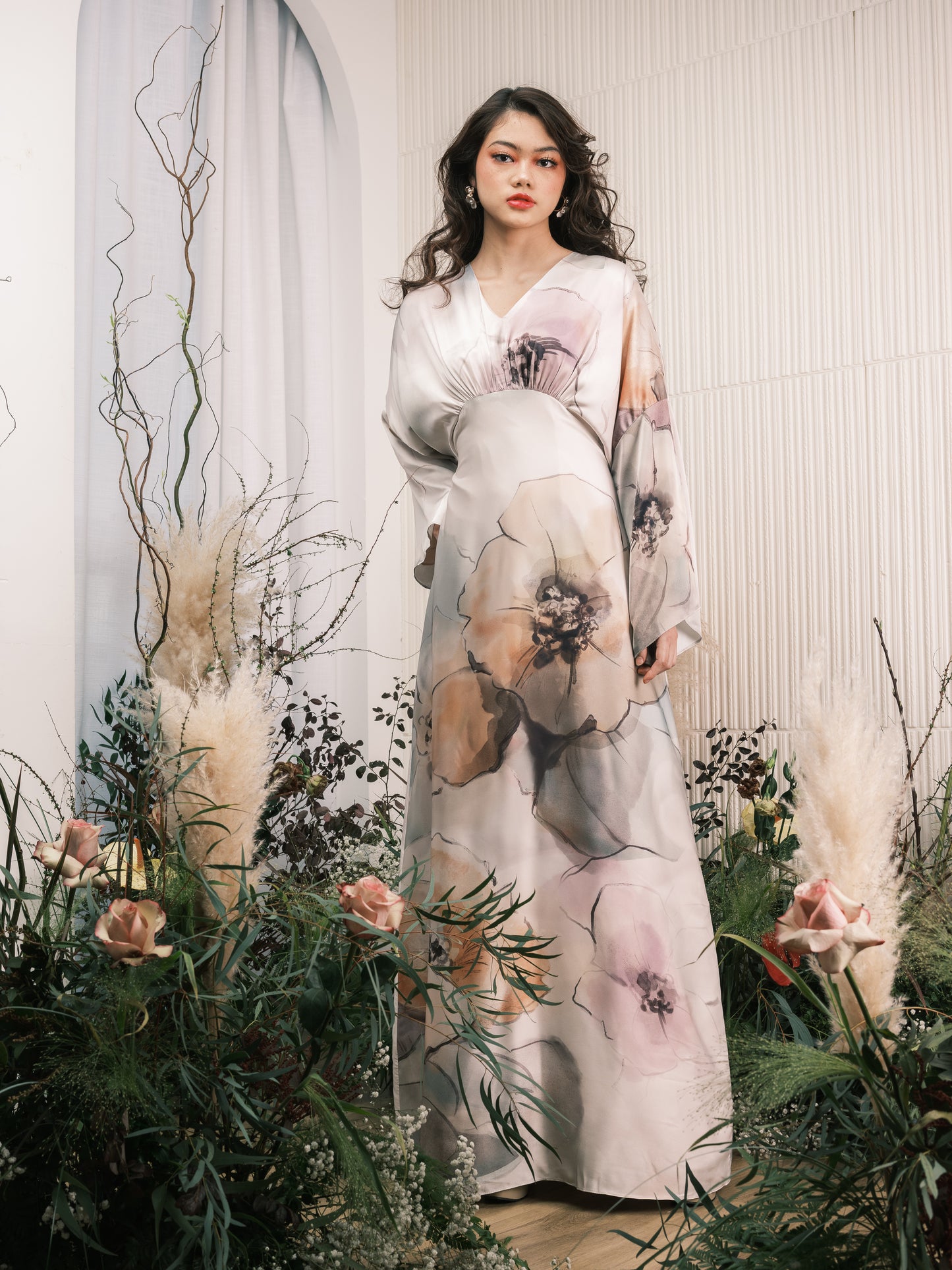 Poppy Watercolour Satin Dress