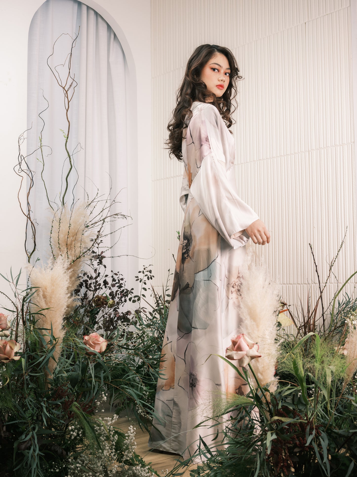 Poppy Watercolour Satin Dress