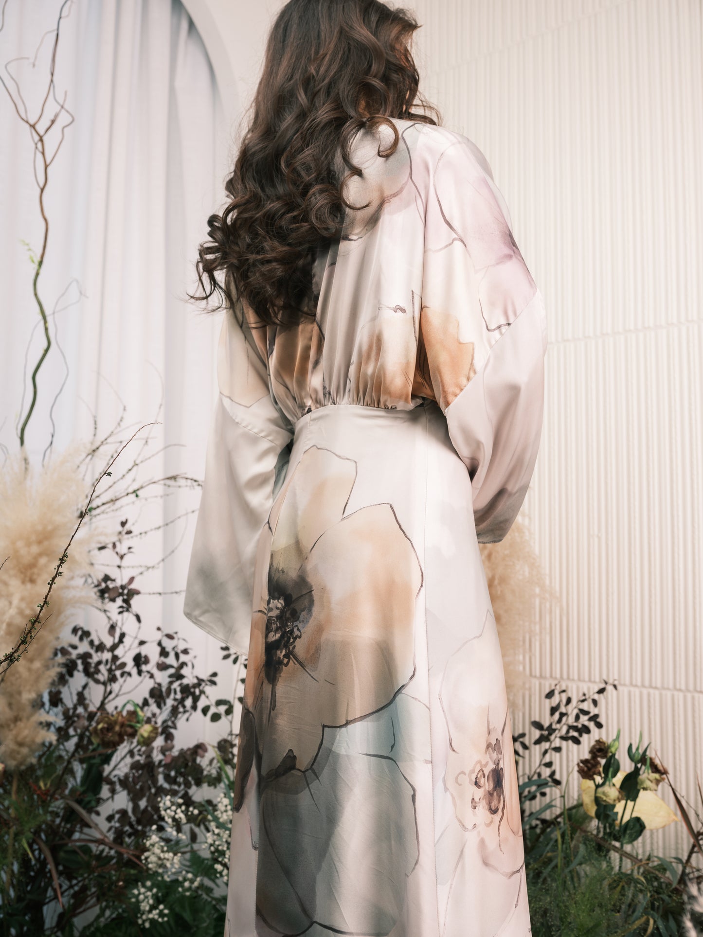 Poppy Watercolour Satin Dress