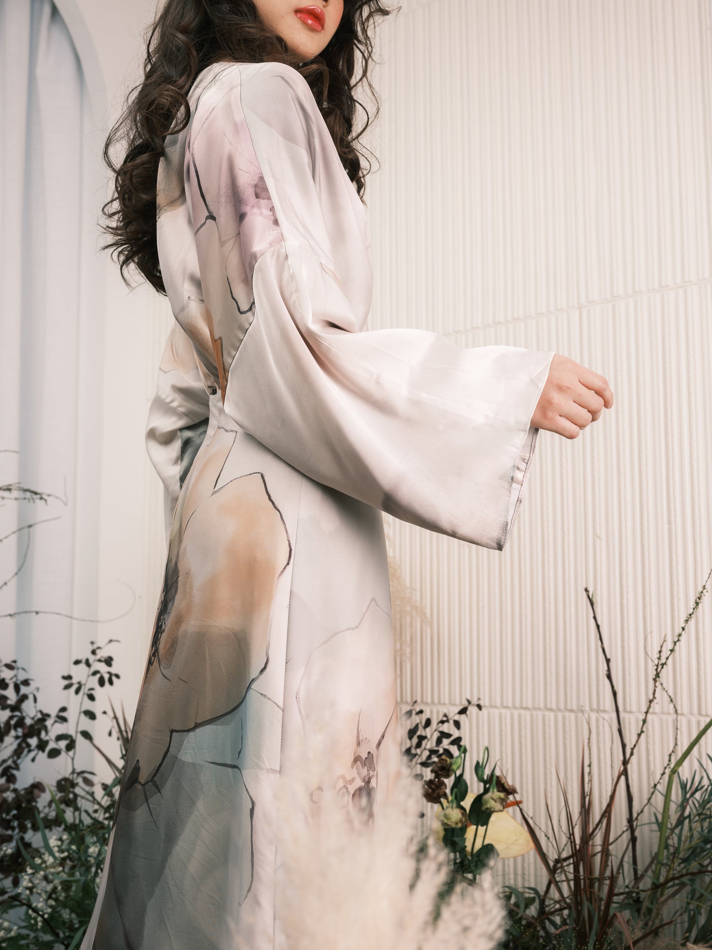 Poppy Watercolour Satin Dress