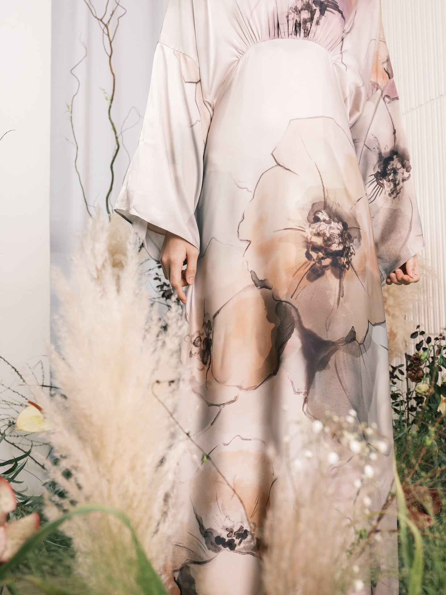 Poppy Watercolour Satin Dress