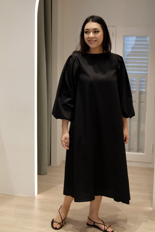Lola Bubble Sleeve Asymmetric Dress - Black